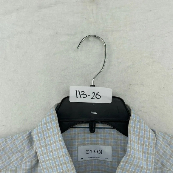 ETON Contemporary Button-Up Shirt Men's Sz 17.5 Blue Plaid Regular Fit Collared - Picture 12 of 12